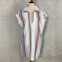 Laagam White, Yellow, Green, Purple Stripe Agosto Linen Blend Dress NWT Flawed