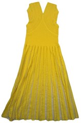 Sunfere Ribbed Pointelle Cutout Bright Yellow Maxi Dress Size S Resortwear BOHO