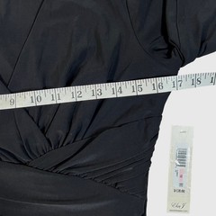 Eliza J Black Feminine Tulip Hem 3/4 Sleeve Dress Size 10 FauxWrap Chic Cocktail