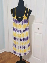 NWT Varsity Purple and Gold Strappy Knit Tie Dyed Sundress Sz L Cotton Spandex
