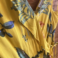Warehouse Dress Yellow Tropical Floral 16 Ruffle Side Tie Adjustable 100%Viscose