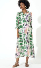 Oliphant Shirt Dress Grenadine Purple Green Pink on Ivory Cotton Silk Blend XL