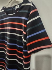 Old Navy Black Colorful Bright Stripe Shift Dress Stretch Round Neck L Knee