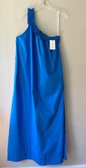 Bird n Knoll XL Blue Donatella Poplin Maxi Stretch Dress One Shoulder Pockets