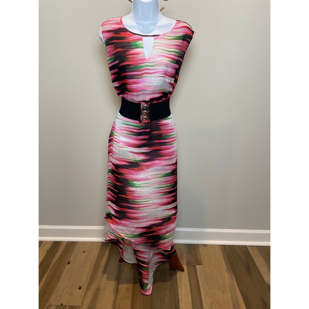 Moda Mix Brandon Thomas Size 20W Multi‑Color Chiffon Maxi Dress NWT High‑Low Hem