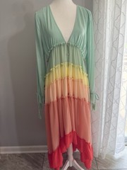 VICI Collection Wavelength Rainbow Tiered Ruffle Maxi Dress Size L