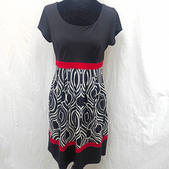 En Focus Studio Womens 8 Black/Red/White Abstract Chiffon Fit & Flare Dress