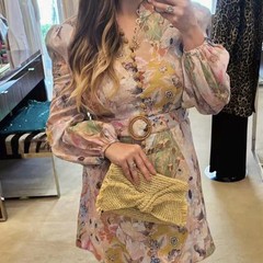 NWOT $950 Zimmermann Illustration Buttoned Belted Floral Linen Mini Dress AU3 L