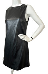House of Harlow Faux Leather Mini Dress Small Black Sleeveless Zip Lined EUC