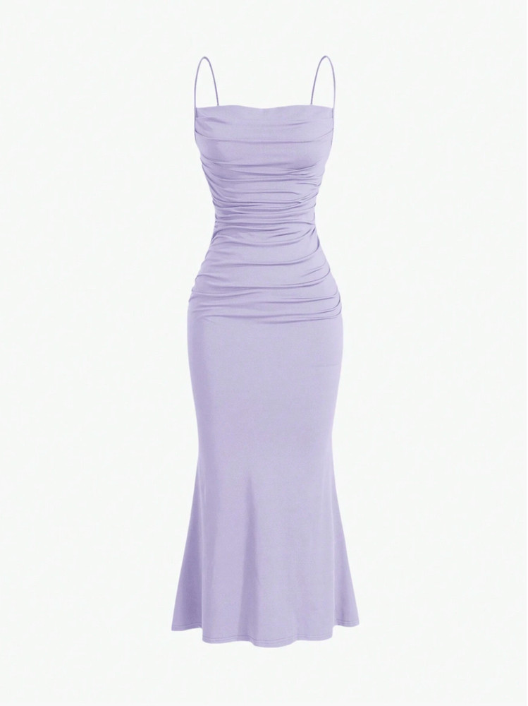 Purple MOD Solid Ruched Mermaid Hem Cami Dress Sz XS S M L