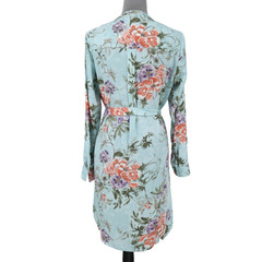 Nanette Lepore Dress Womens 8 Light Green Floral Long Sleeve Belted Pockets