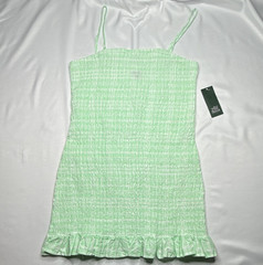 Wild Fable L Green White Gingham Square Neck Smocked Strappy Ruffle Hem Mini