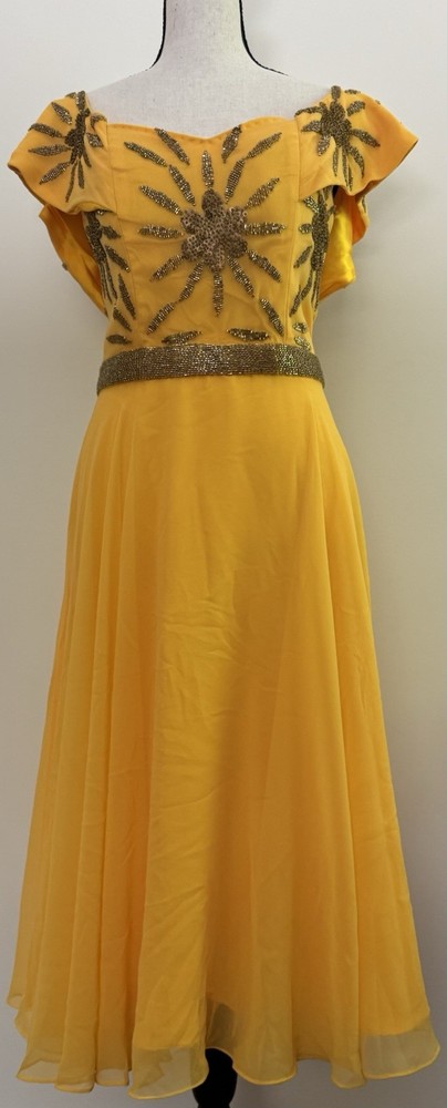 Beaded Golden Yellow Wedding Guest Midi Dress US 4-6 Virgos Lounge UK10