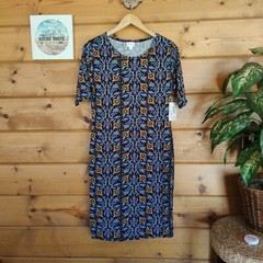 Lularoe NWT Julia Body Con Form Fitting Stretch Dress Floral Geo Knee Sz Medium