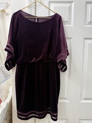 Jessica Howard Purple Velvet Mini Dress 14P Petites Boat Neck 3/4 Sleeve