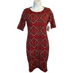 LuLaRoe Julia Knit Knee-Length Half Sleeve Casual Stretch Everyday Dress Red S