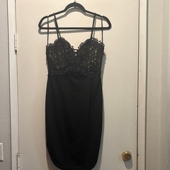 Source Unknown Black Lace Bodice Midi Dress