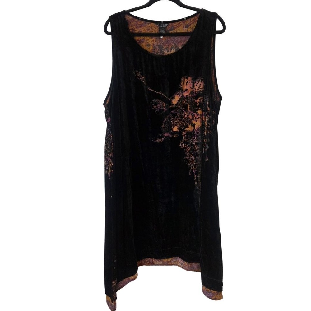 Citron Santa Monica Silk Blend Black Velvet Dress Floral Print Women&rsquo;s XL