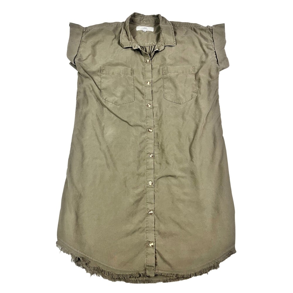 Thread & Supply Olive Green Lyocell Frayed Hem Button Down Shirt Dress Medium