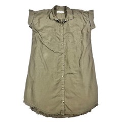 Thread & Supply Olive Green Lyocell Frayed Hem Button Down Shirt Dress Medium