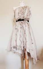 Silk Ruffled one shoulder Chiffon Flare Dress Fate Ojay Sz S Fog Black