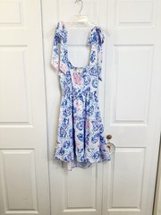 Simply Southern Blue Pink Oyster Shell Smocked Cutout Sundress L