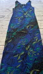 Vintage 90s White Stag blue green tropical leaf print sleeveless dress S