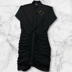 Le Superbe Rose Garden Dress Noir Black Ruched Shirt Dress Women’s XS NWT
