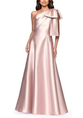Betsy and Adam Blush Pink Bow Detail One-Shoulder Mikado Gown Size 8 $299