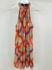 TRINA TURK Halter Trapeze Shift Dress NWT Chiffon Striped Size L Beige Women