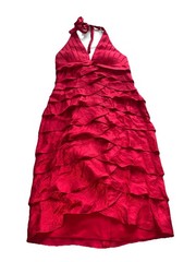 Cache Size 6 Red Tiered Dress Necktied Length 41” Zip Rayon Poly Nylon #2900
