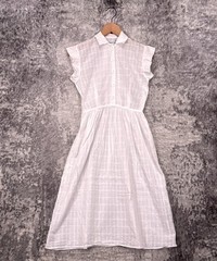 Christy Dawn Dress Small Womens White Windowpane Collar Lightweight Cotton Woven