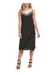 DKNY Womens Black Patterned Sleeveless Below The Knee Shift Dress Size: M