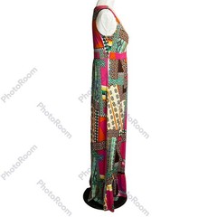 New Directions Dress Womens Multicolor SZ S Patchwork Maxi Macrame Bodice Hippie