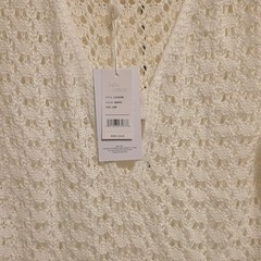 Salty Lemon White Crochet Knit Long Sleeve V-Neck Long Cover Up S/M