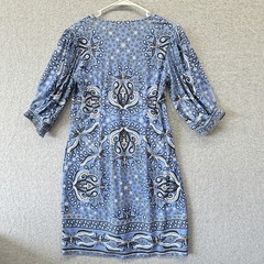 Hale Bob Dress M Blue Paisley Sheath Coastal Chic Resort Core Feminine Summer