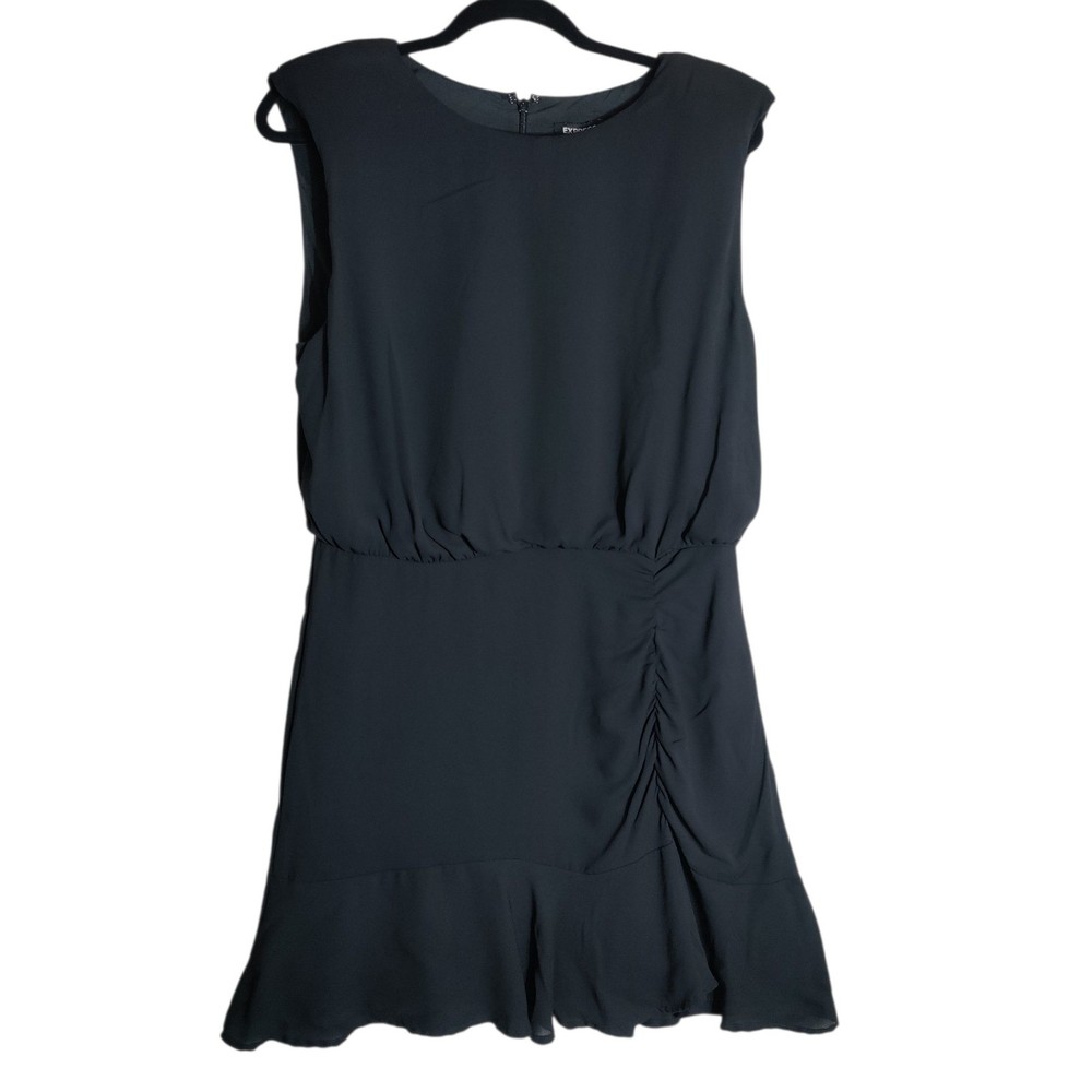 Express Conscious Edit Black Sleeveless Ruffle Hem Ruched Mini Dress Womens L