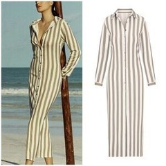 NWT Anemos ANEMOS COLLARED BUTTON DOWN MAXI SHIRT DRESS NATURAL STRIPE Size: M