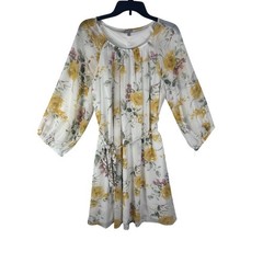 Studio One New York Floral Chiffon Dress XL White Yellow 3/4 Sleeve 77114JP NWT