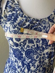 Blue/White Floral Maxi Dress M Scoop Neck Strappy Sleeveless Lined Tiered