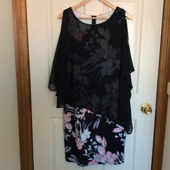 TEABERRY ANGLE CHIFFON OVERLAY WITH PINK/GREY FLORAL DRESS SIZE 8