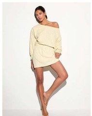 Spiritual Gangster Bella Dress Off Shoulder Textured Terry Cloth Medium Yellow