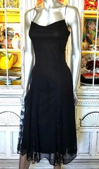 Vintage Betsey Johnson Slip Dress New York 90s Black Silk Lace Midi Size 10 M