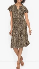 Talbots Women’s Size PXL Black Tan Animal Print Polyester Blend Fit & Flare Dres