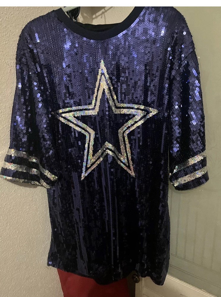 Cowboy Football Game Female Tops Sequin Women Jersey Shirt Dress White Dallas