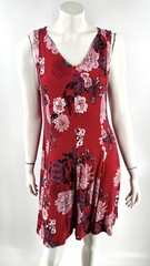 Premise Sleeveless Dress Size M Red Pink Floral Stretch Knit V Neck Womens