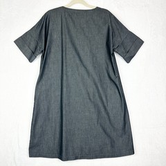 Ming Wang Cotton Shift Dress Size Small Split Neck Pockets Charcoal Grey Office