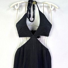 Elan Black Gauze Halter Cutout Maxi Dress OG5746 Large Cotton Boho Open Back