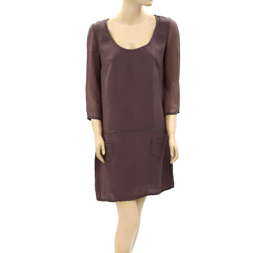 Supertrash Dady Beaded Embellished Mini Tunic Dress Solid Shift M-38 270137