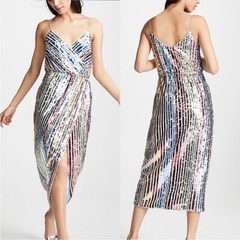 Saylor Sallie Rainbow Sequin Midi Wrap Dress Silver Red Pink Blue Green Size XS